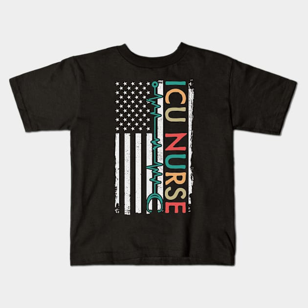 ICU Nurse American Flag Kids T-Shirt by White Martian